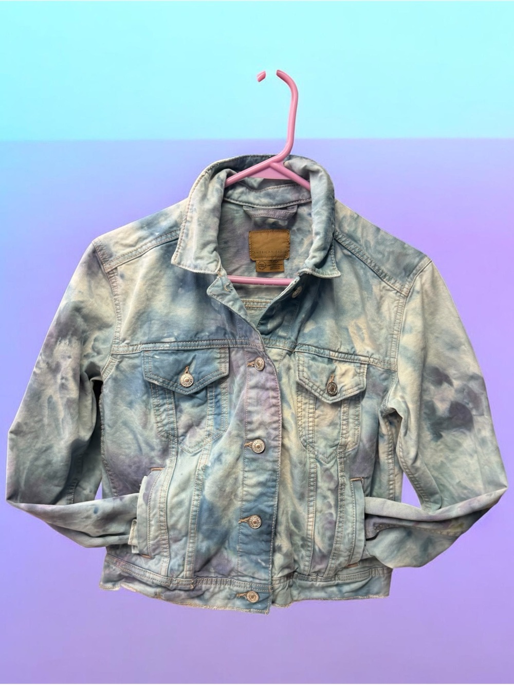 American Eagle Hand Dyed Light Blue watercolor Denim Jacket